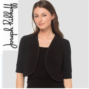 JOSEPH RIBKOFF Black Bolero Top Cropped Pintuck Trim 3/4 Sleeve Size 10